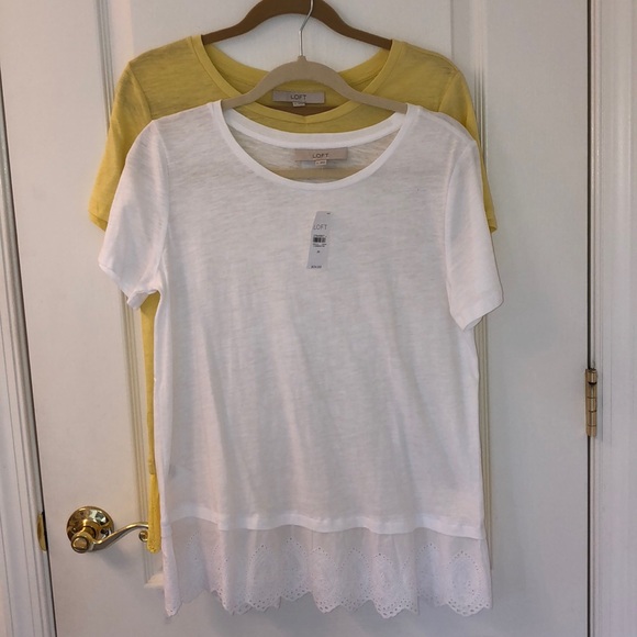 LOFT Bundle of Two Cotton Slub Knit Embroidered Hem Tees - Picture 1 of 8